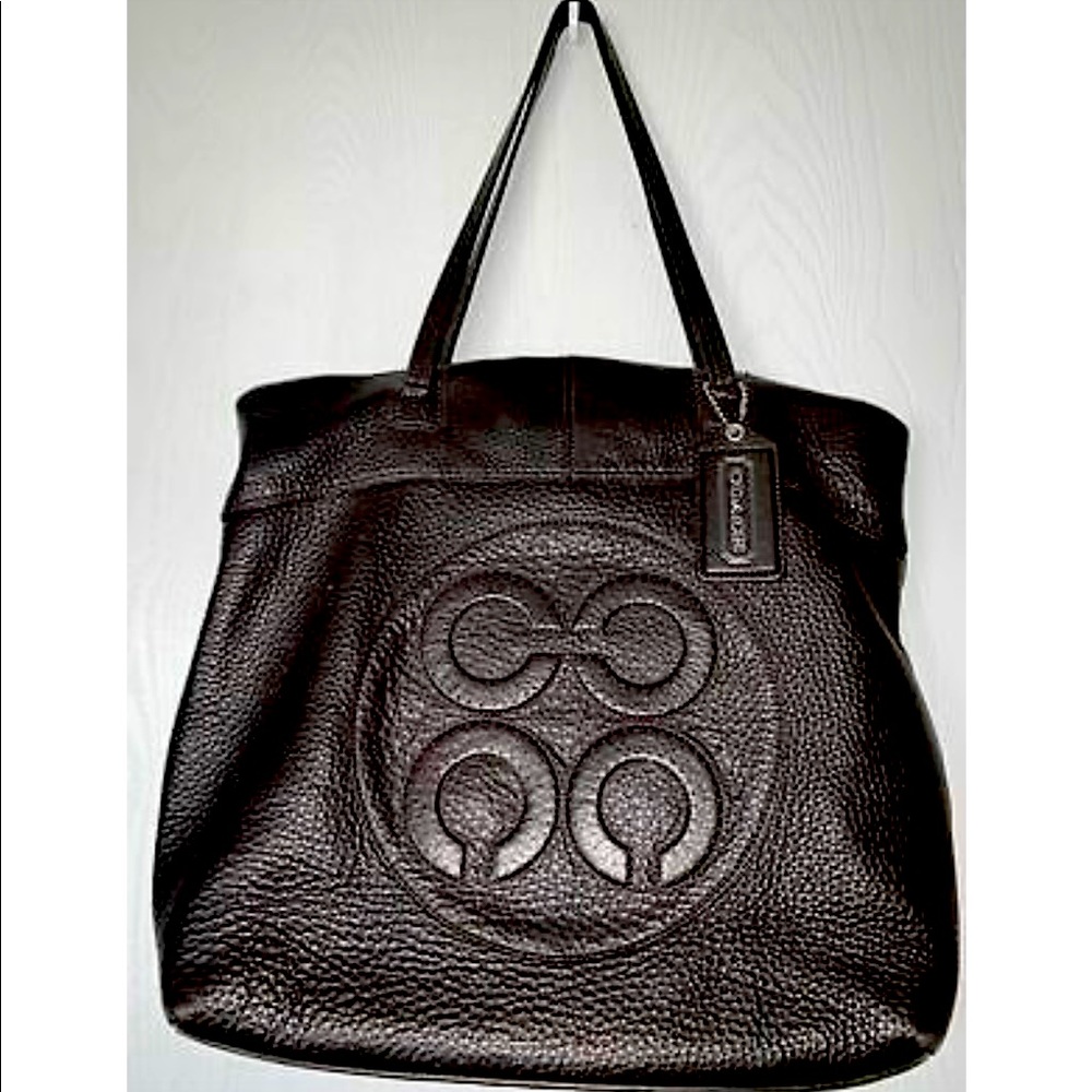 Coach  Brown Pebbled Leather Large Shoulder Tote Bag